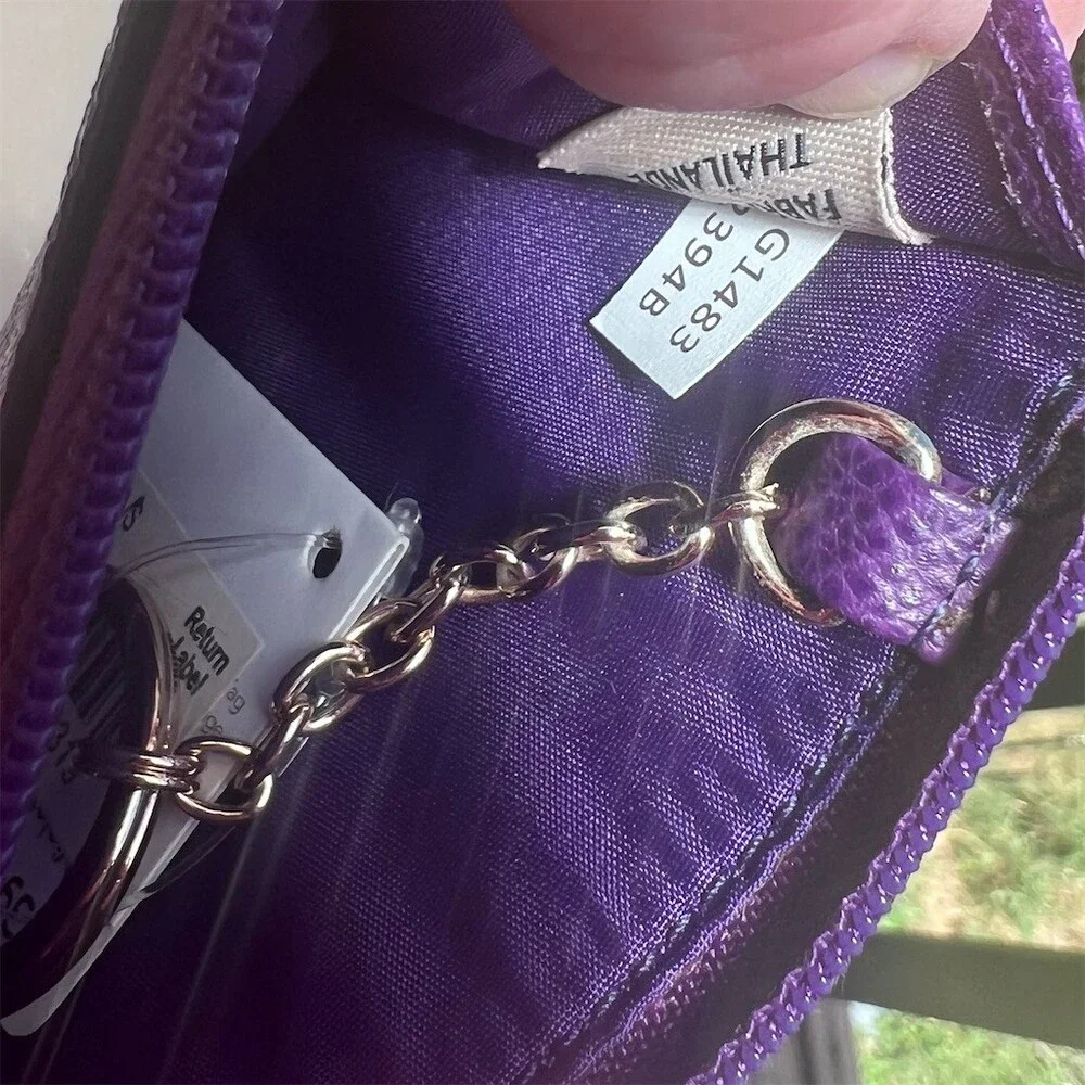 COACH Crossgrain Leather Purple Mini Skinny ID Case Keychain Wallet Gold Hardwre